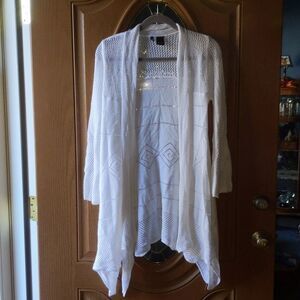 New Directions white  crochet waterfall cardigan Sz S